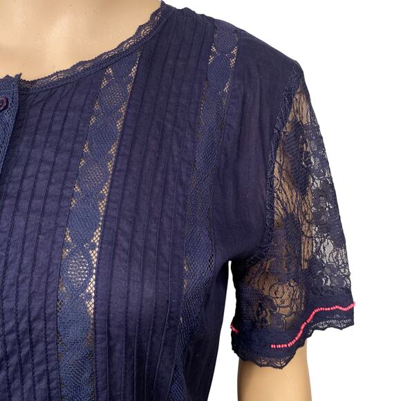 Candela Free People RARE Blue Lace Beaded Prairie Boho Dress SZ M - Picture 5 of 13